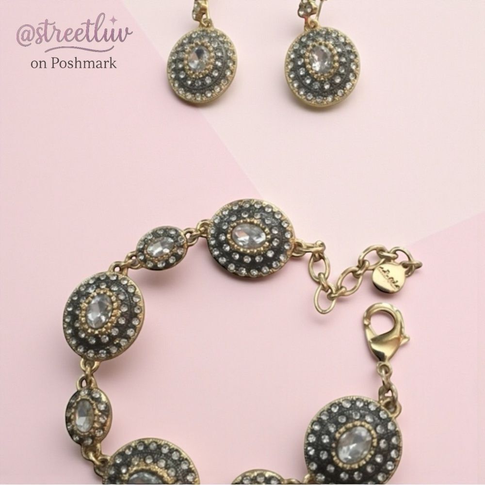 Stella & Dot Neeya Pavé Bracelet & Earrings Set Gold - Picture 3 of 11